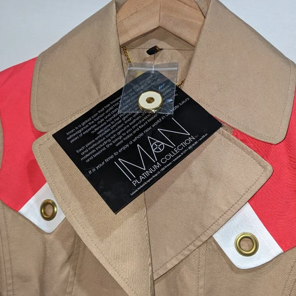 NWT IMAN Vintage Colorblock Tan And Coral Trenchcoat Size XS - Picture 6 of 11